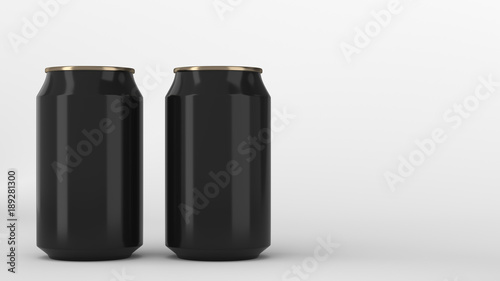Two small black and gold aluminum soda cans mockup on white background