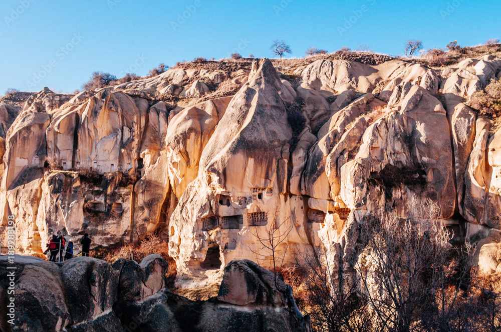 Nunnery inside volcanic rock landscape at Goreme Open air museum, Cappadocia, Turkey