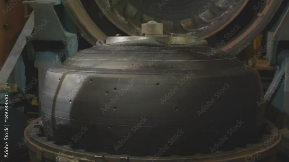 Future Lorry Green Tyre in Press Machine Slow Motion Future Lorry Green Tyre in Press Machine Slow Motion