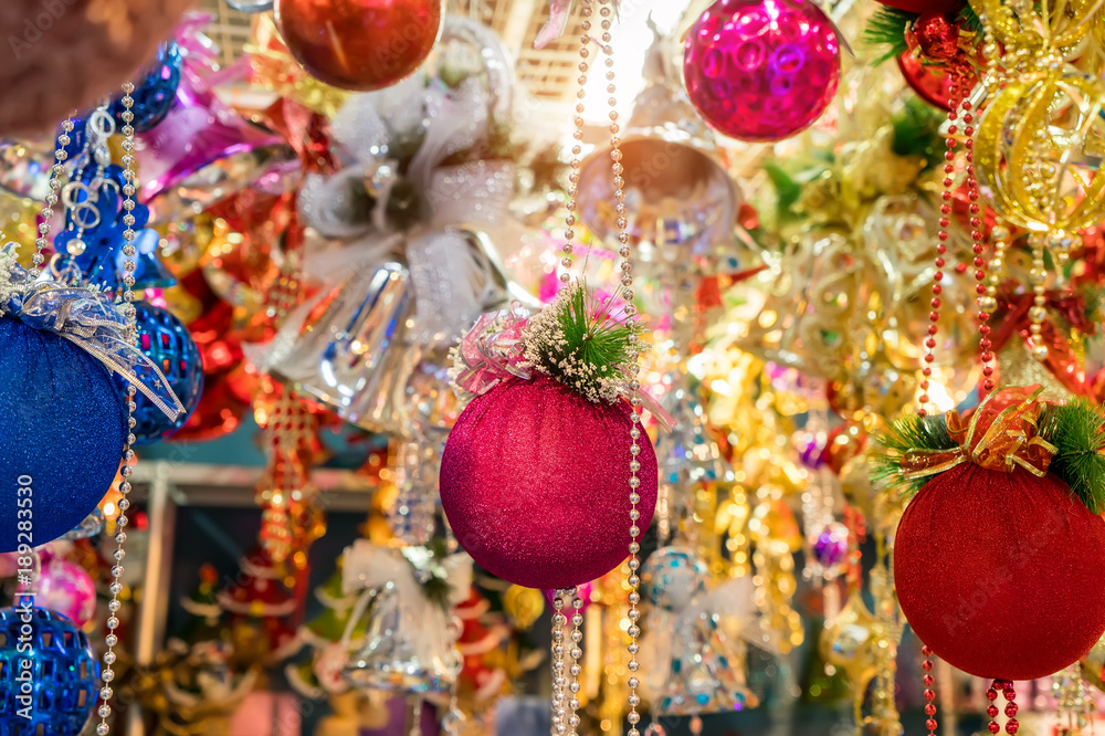 various christmas decorations on the christmas tree