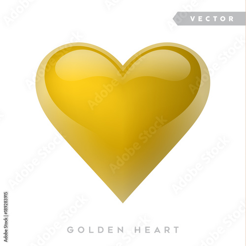 Obraz na płótnie Valentines day holiday decoration. Golden realistic heart. 3d vector illustration of metallic heart shape. Festive sign w salonie