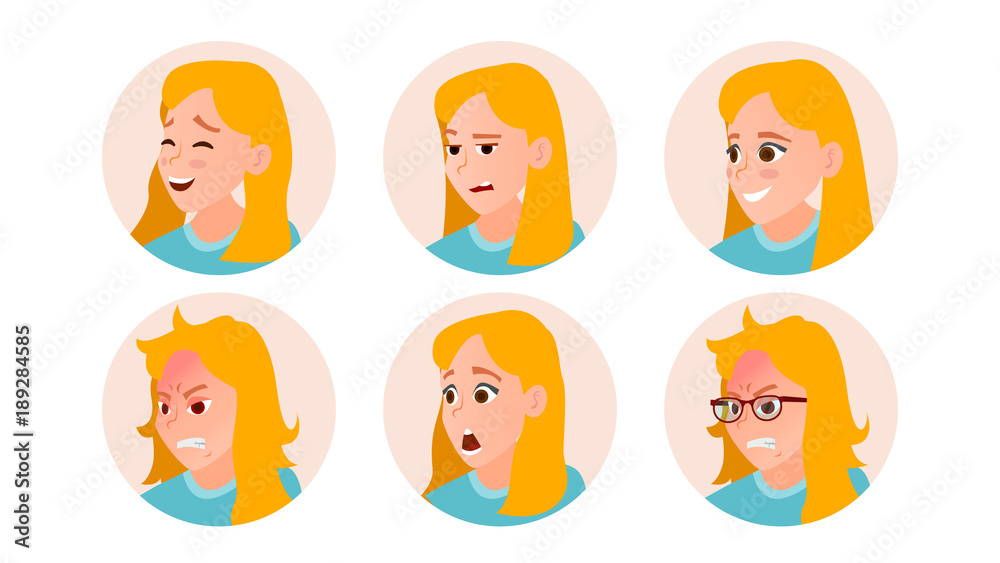 Business Woman Avatar Vector. Woman Face, Emotions Set. Female Creative Default Avatar Placeholder. Modern Girl. Cartoon, Comic Art Flat Isolated Illustration Business Woman Avatar Vector. Woman Face, Emotions Set. Female Creative Default Avatar Placeholder. Modern Girl. Cartoon, Comic Art Flat Isolated Illustration