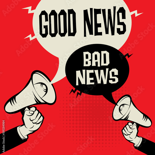 Megaphone Hand business concept Good News versus Bad News