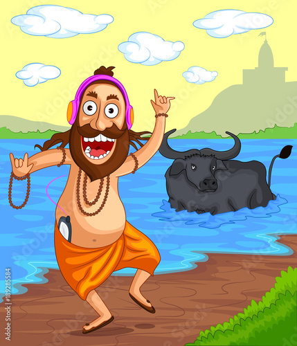 cartoon style Indian sadhu character illustration