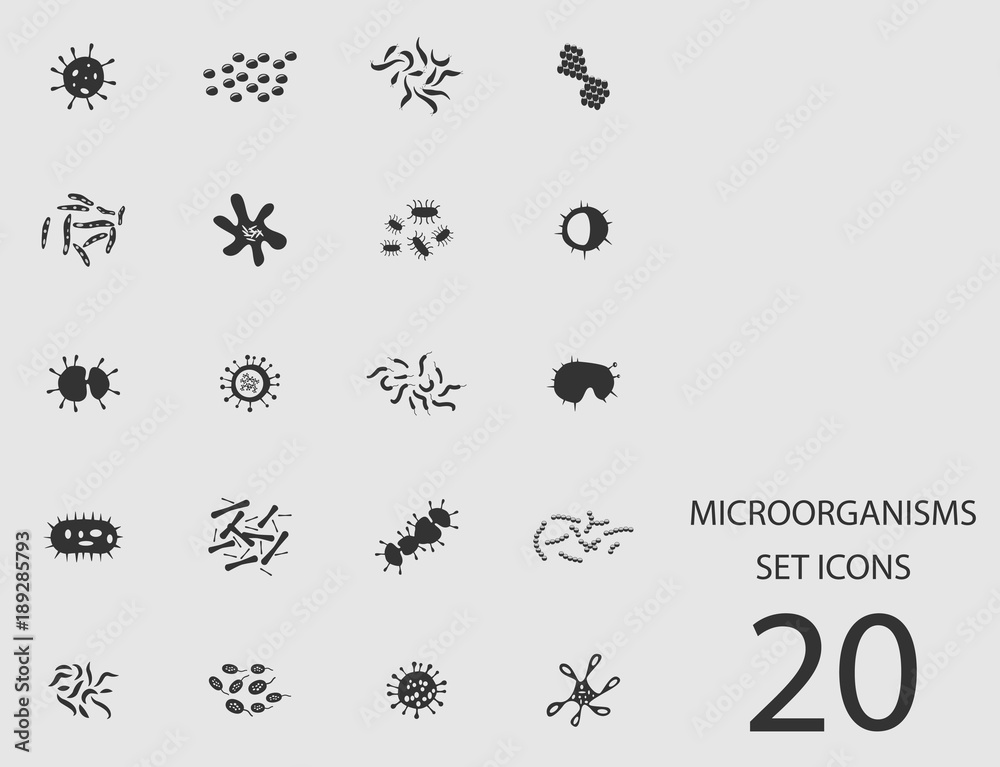 Microorganisms set of flat icons. Vector illustration