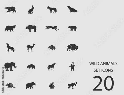 Wild animals set of flat icons. Vector illustration