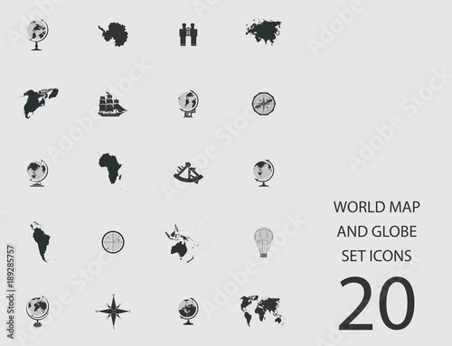 World map and globe set of flat icons. Vector illustration © kadevo
