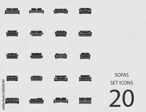 Sofas set of flat icons. Vector illustration