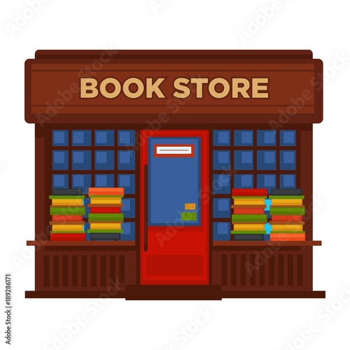 Bookstore or bookshop booth facade building vector flat design isolated icon