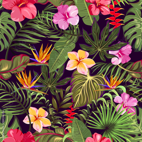 Plakat kwiat natura tropikalny wzór plaża