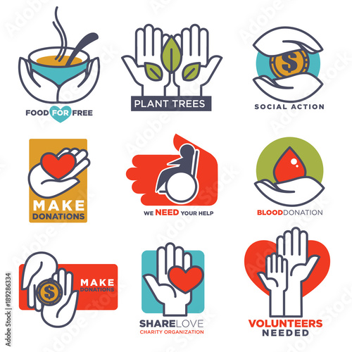 Hand icons vector flat hands templates for social, food, charity donation or medical design