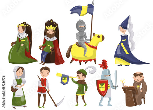 Medieval people set, characters of middle ages historic period vector Illustrations