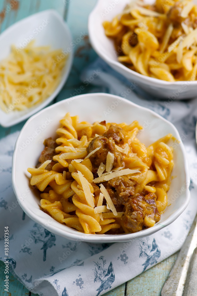 pumpkin sausage penne.style rustic.selective focus pumpkin sausage penne.style rustic.selective focus