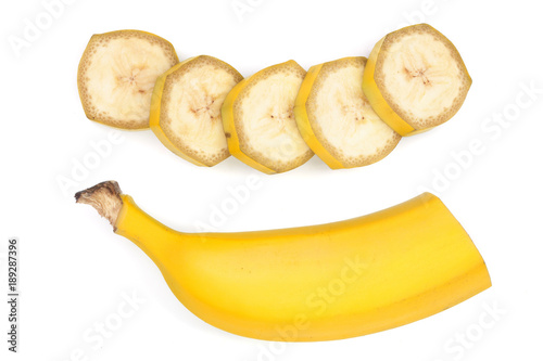 banana sliced isolated on white background. Top view. Flat lay