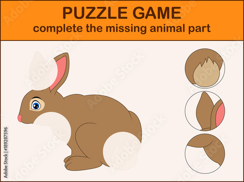 Cute rabbit cartoon. Complete the puzzle and find the missing parts of the picture