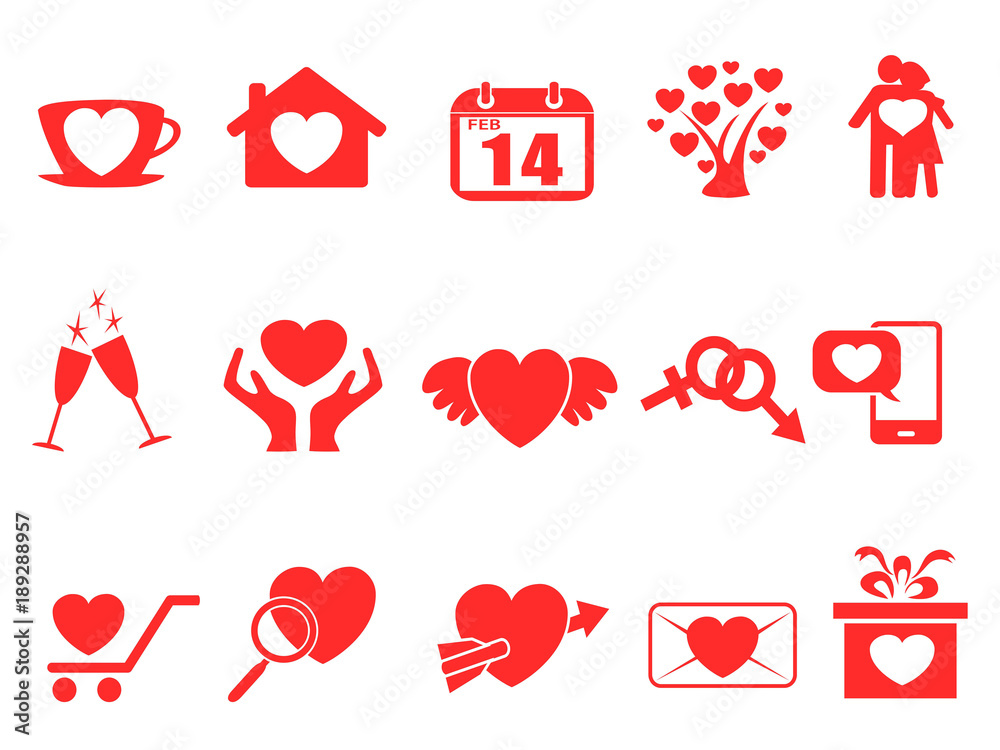 Fotografie red valentine day icons set