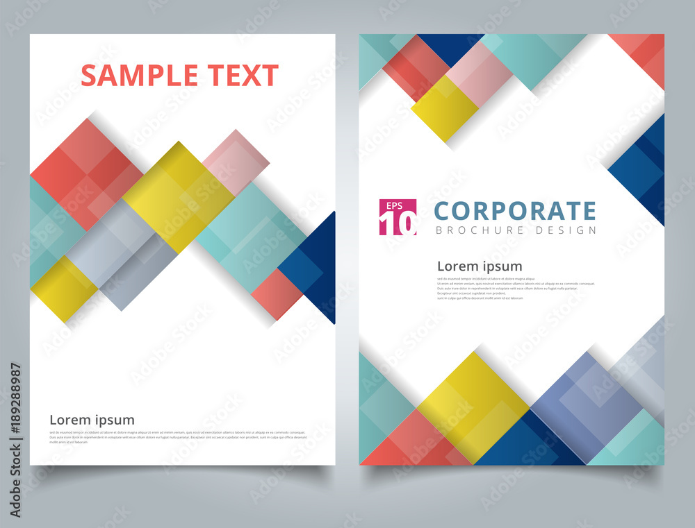 Brochure design template, Flyer cover geometric square. triangle, line colorful pastels design layout copy space for photo background