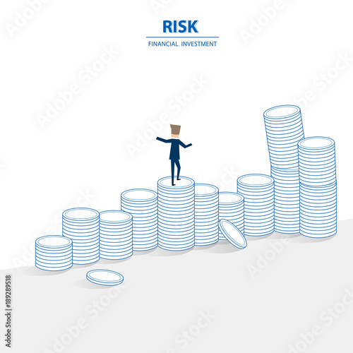 Businessman step on stack of coin in investment progress concept. Business concept of financial, risk and success. Vector illustration.