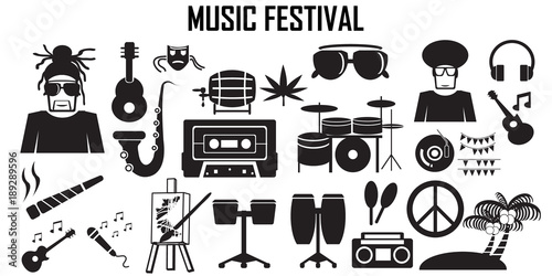 music festival icon set vector.