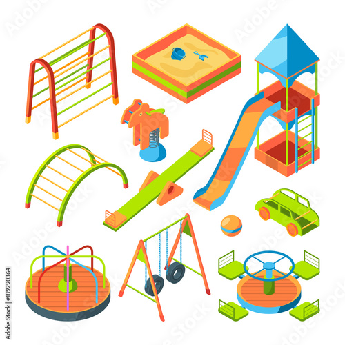 Kids playground. Isometric pictures set
