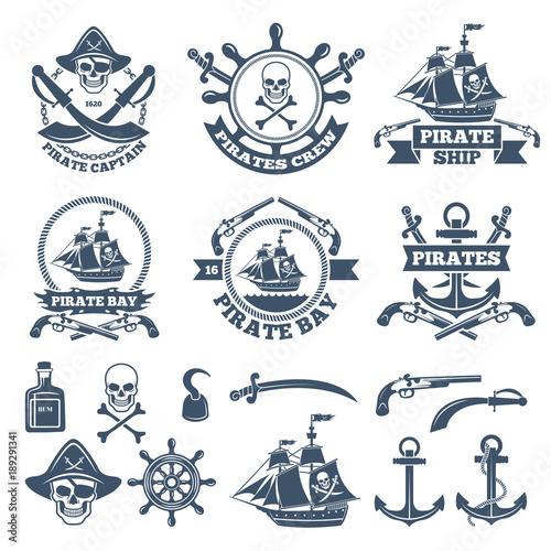 Obraz na plátně Vintage nautical and pirates labels