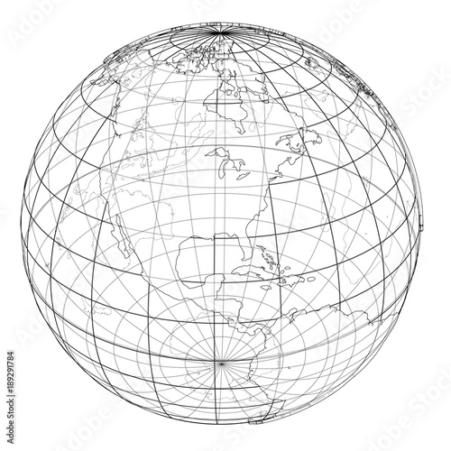 Globe contour. Vector rendering of 3d