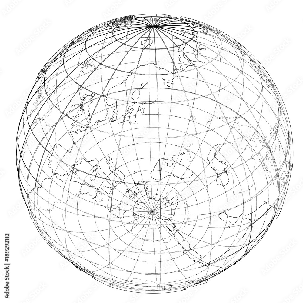 Globe contour. Vector rendering of 3d