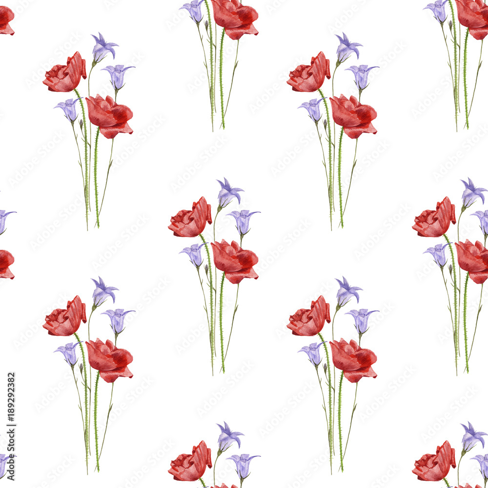 Fototapeta premium Seamless pattern with watercolor poppy flowers