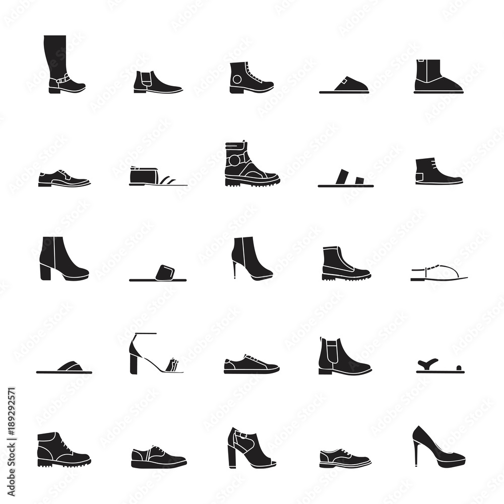 Shoes silhouette Icons isolated on white background. Vector ...