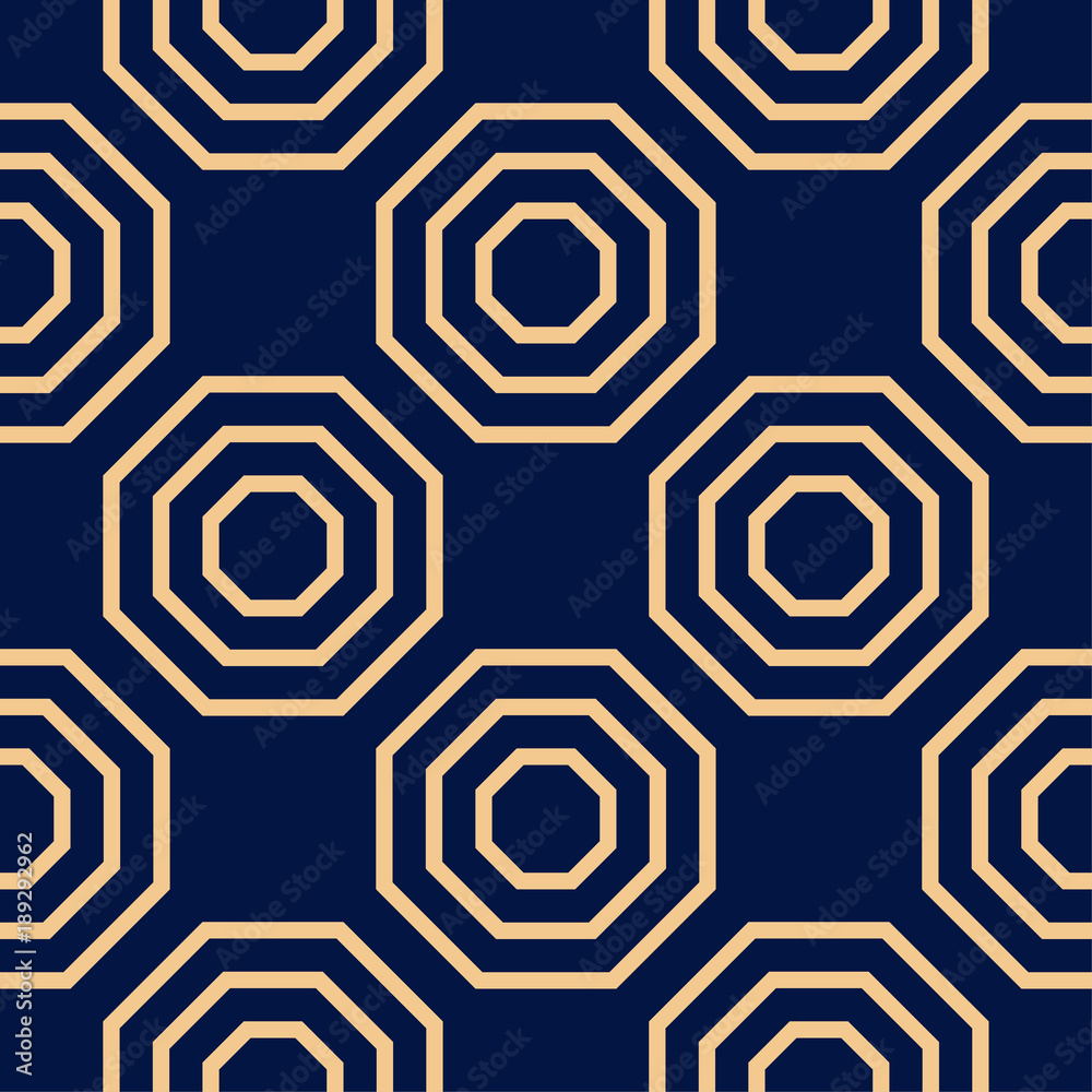 Golden geometric print on dark blue background. Seamless pattern Golden geometric print on dark blue background. Seamless pattern