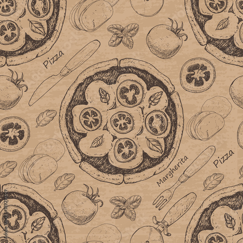 Seamless pattern with pizza