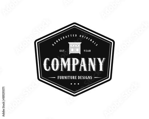 Table for Furniture Design Illustration Vintage Logo Flat Hexagon
