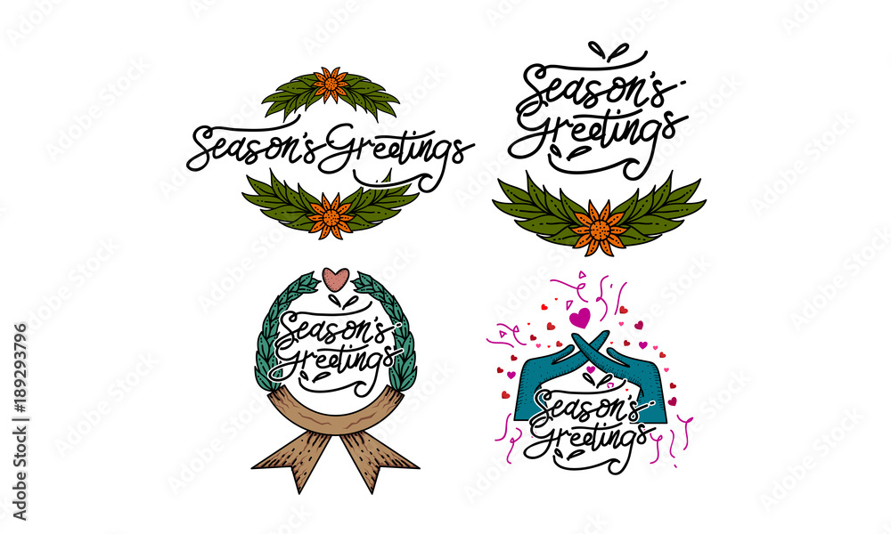 Season's Greetings Template Set Stock Vector | Adobe Stock