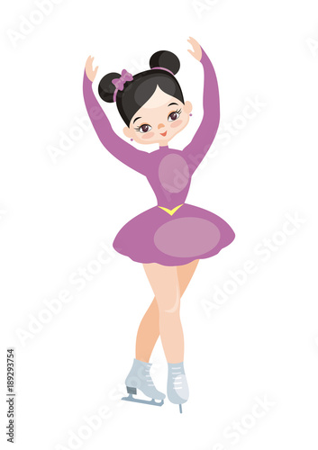 The image of the dancing girl of the figure skater in a beautiful dress. The vector illustration isolated on a white background.