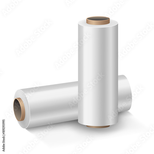 Realistic Detailed 3d Wrapping Plastic Stretch Film Set. Vector