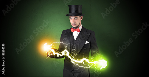 Magician energy between his hands