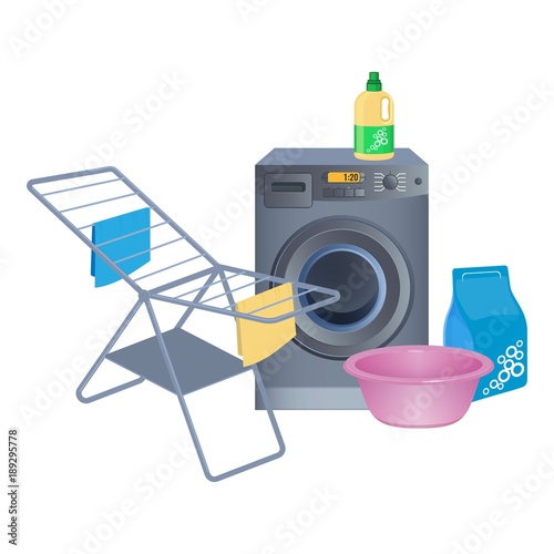 Metal clothes drying rack, washing machine, cleaning powder in package
