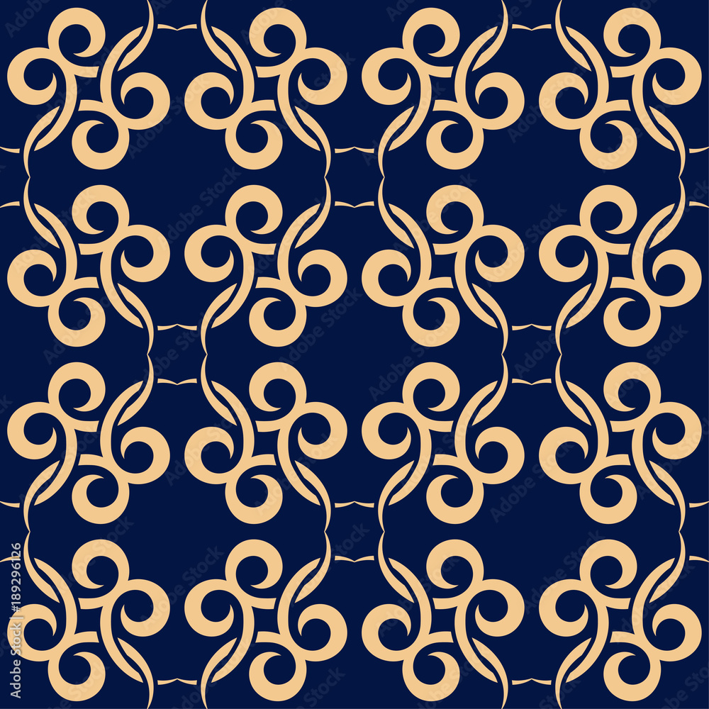 Golden floral seamless pattern on blue background Golden floral seamless pattern on blue background