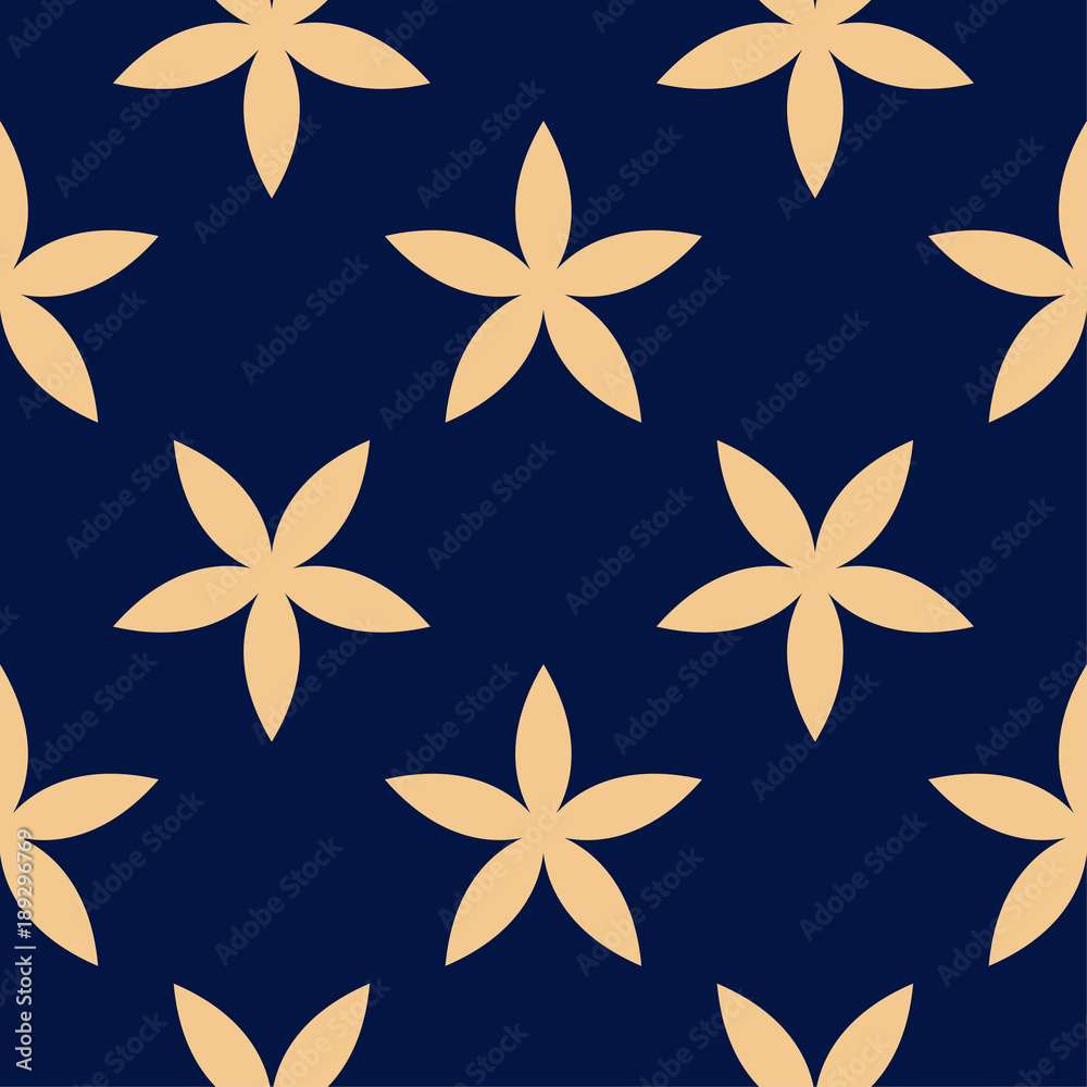 Obraz premium Golden floral seamless design on blue background