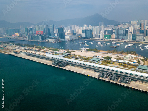 Canvas Print Kai Tak Cruise Terminal of Hong Kong from drone view