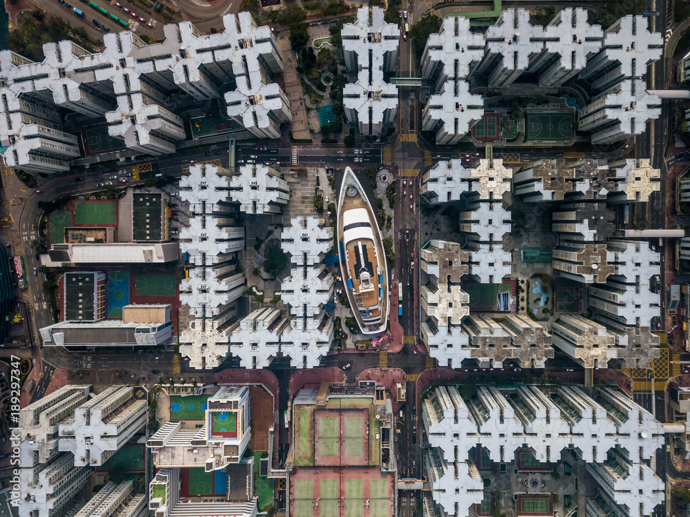 Private housing of Hong Kong from drone view