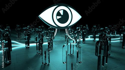 Εκτύπωση καμβά Big eye watching a group of people 3D rendering
