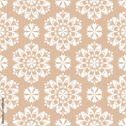 White floral seamless design on beige background