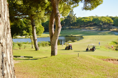 Golf field on sunny outdoors luxury lifestyle background