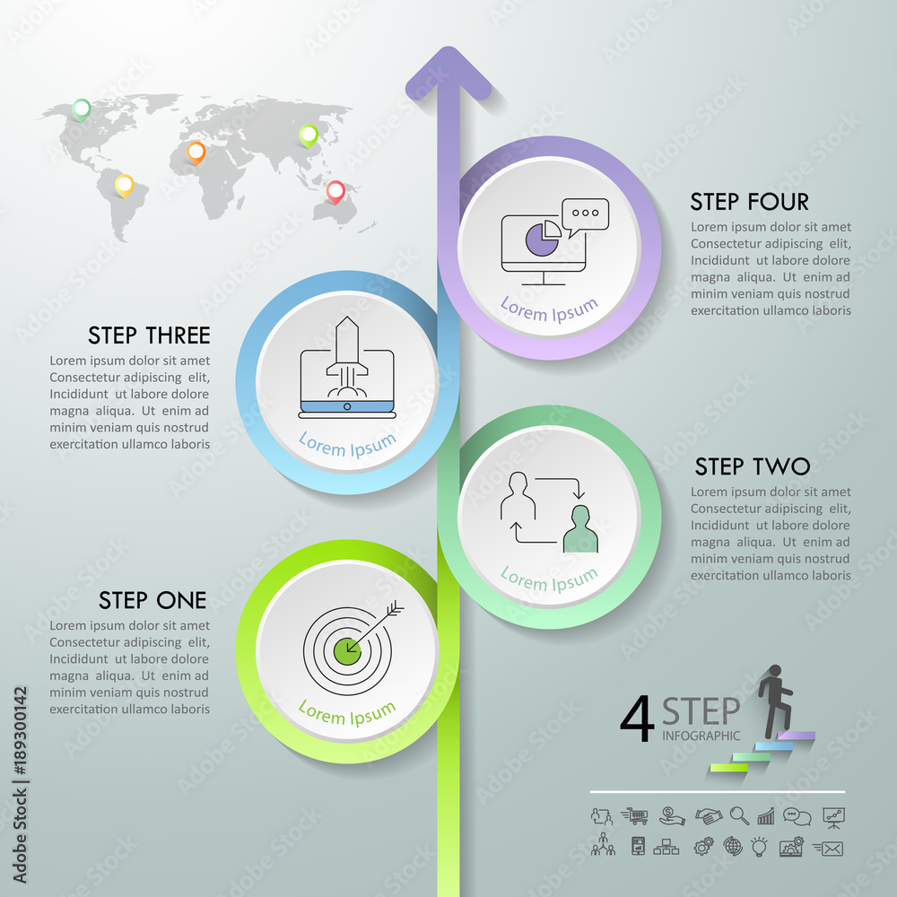Arrow infographic template 4 options. Business concept can be used for workflow layout, diagram, number options, timeline, steps
