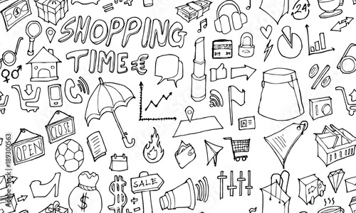Vector Background Seamless pattern with hand drawn Shopping doodle eps10