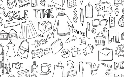 Vector Background Seamless pattern with hand drawn Shopping doodle eps10