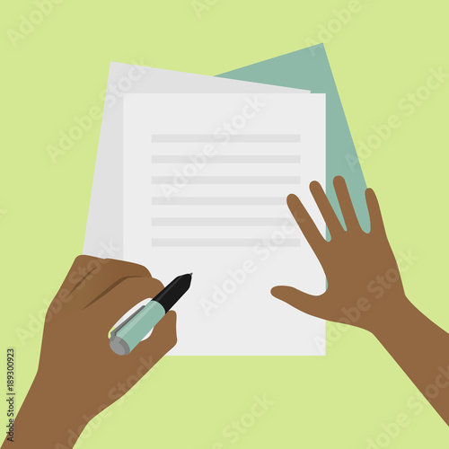 Left-handed signature on paper concept illustration