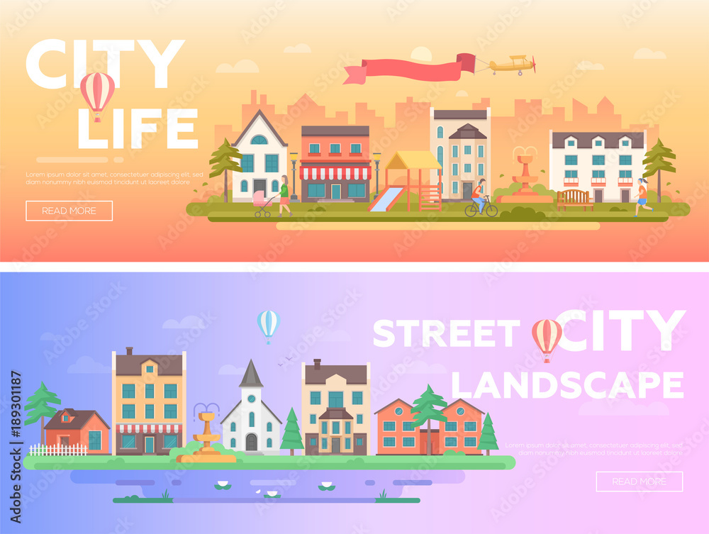 City life - set of modern flat vector illustrations
