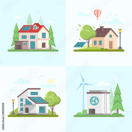 Eco-friendly complex - set of modern flat design style vector illustrations